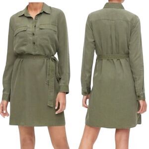 Gap Green olive belted long sleeve dress fall pockets medium military style